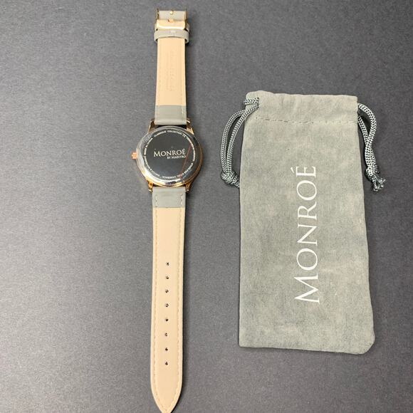 Monroe SOLÉROSE Charcoal Leather Women's Wristwatch NEW - Picture 3 of 7